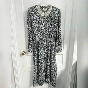 Vintage Lanz Originals Prairie Dress Floral Lace Cottagecore Size 12
